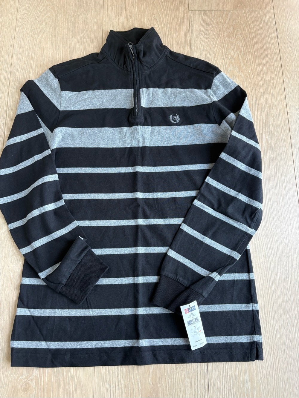 Chaps Black Pullover with Red Crest Accent